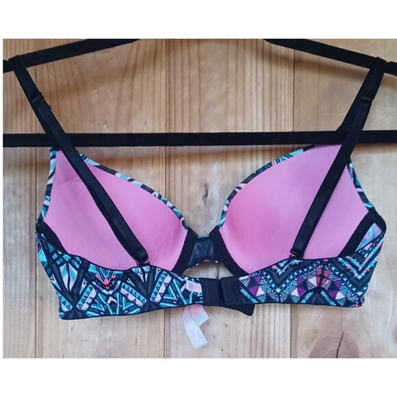 Victoria's Secret Pink Wear Everywhere Push Up Bra Women's 34B Black Geometric - Picture 3 of 7